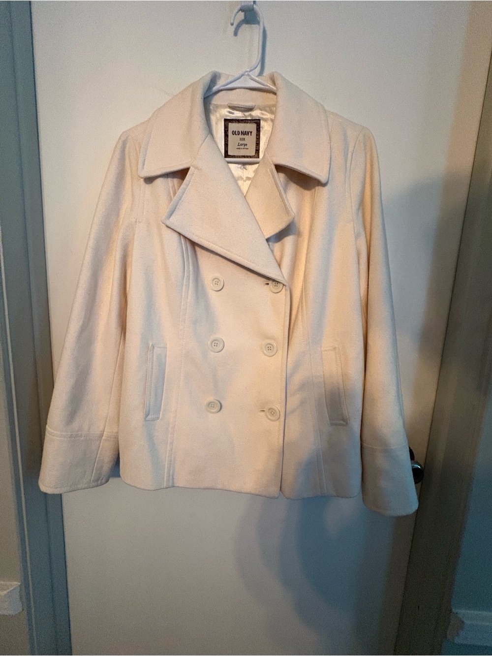 Old Navy Cream Double-Breasted Peacoat size large